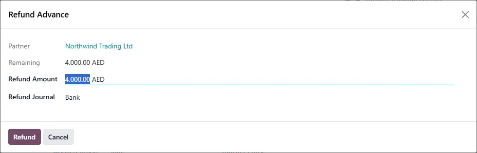 Advance Payment Management for Odoo, refund