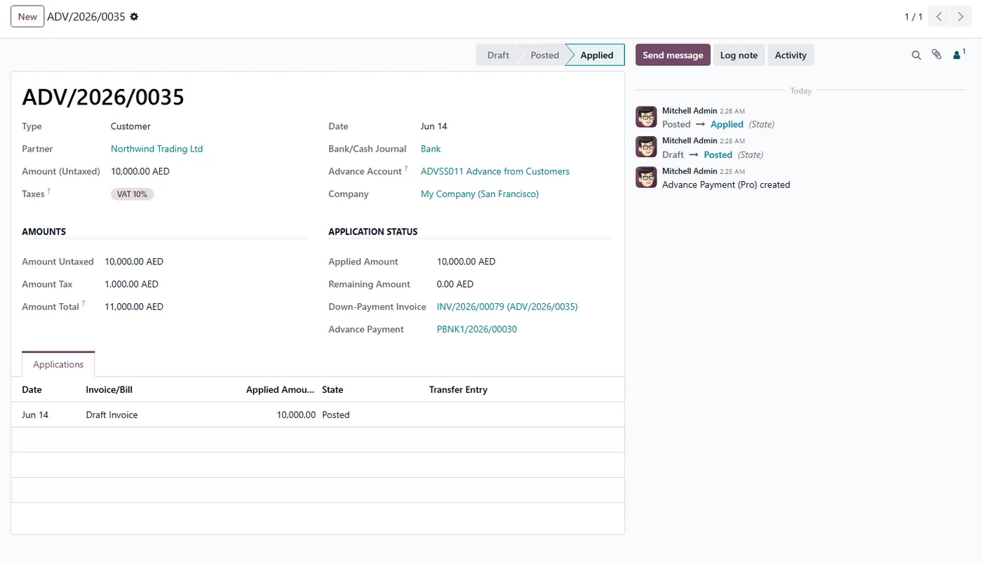Advance Payment Management Pro for Odoo, taxed advance on Odoo 18