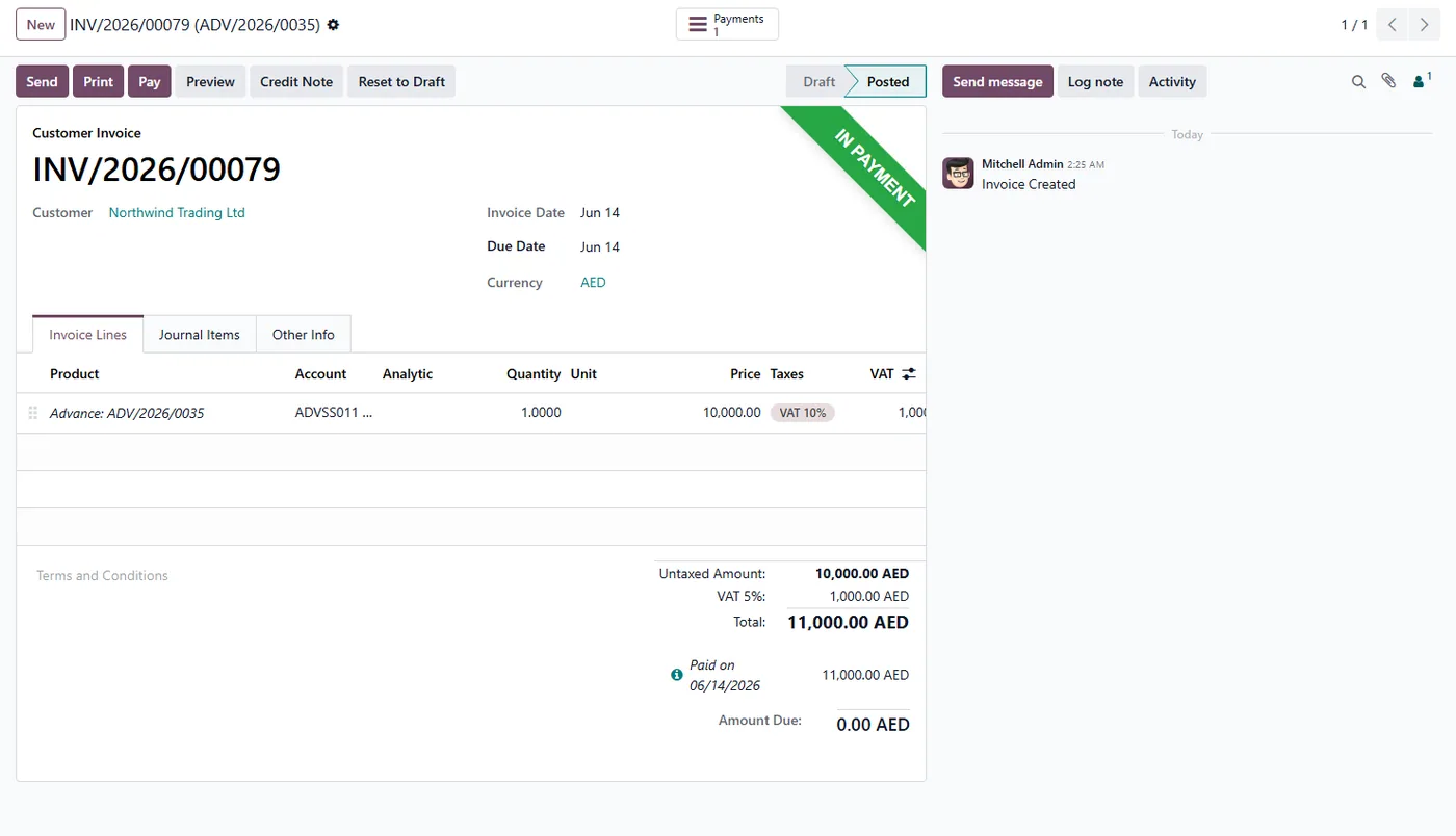 Advance Payment Management Pro for Odoo, downpayment invoice on Odoo 18