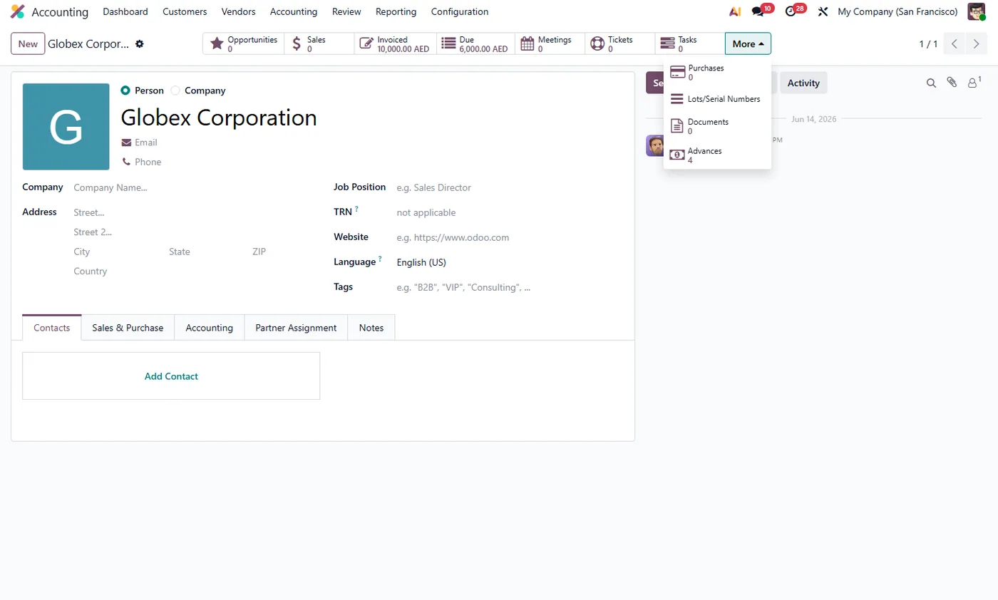 Advance Payment Management Pro for Odoo, partner