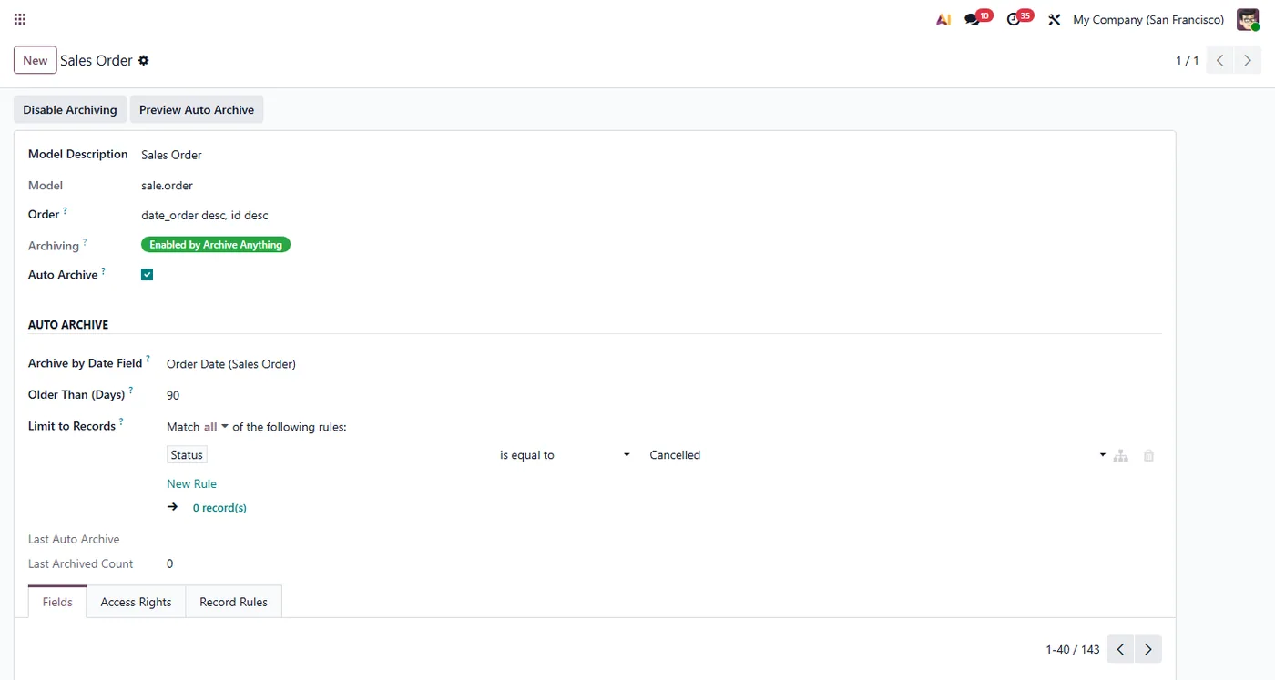 Auto Archive for Odoo, settings on Odoo 18