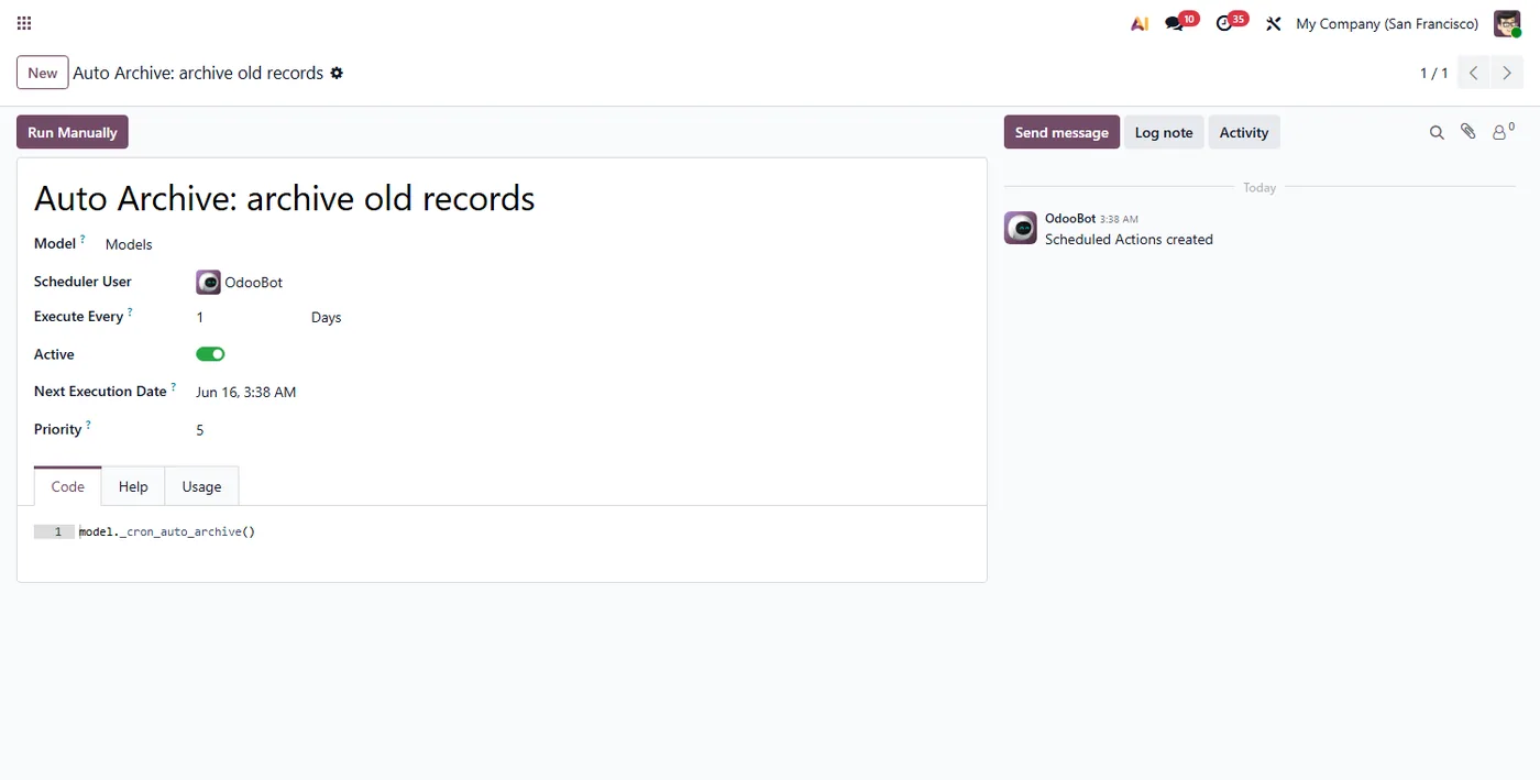 Auto Archive for Odoo, cron