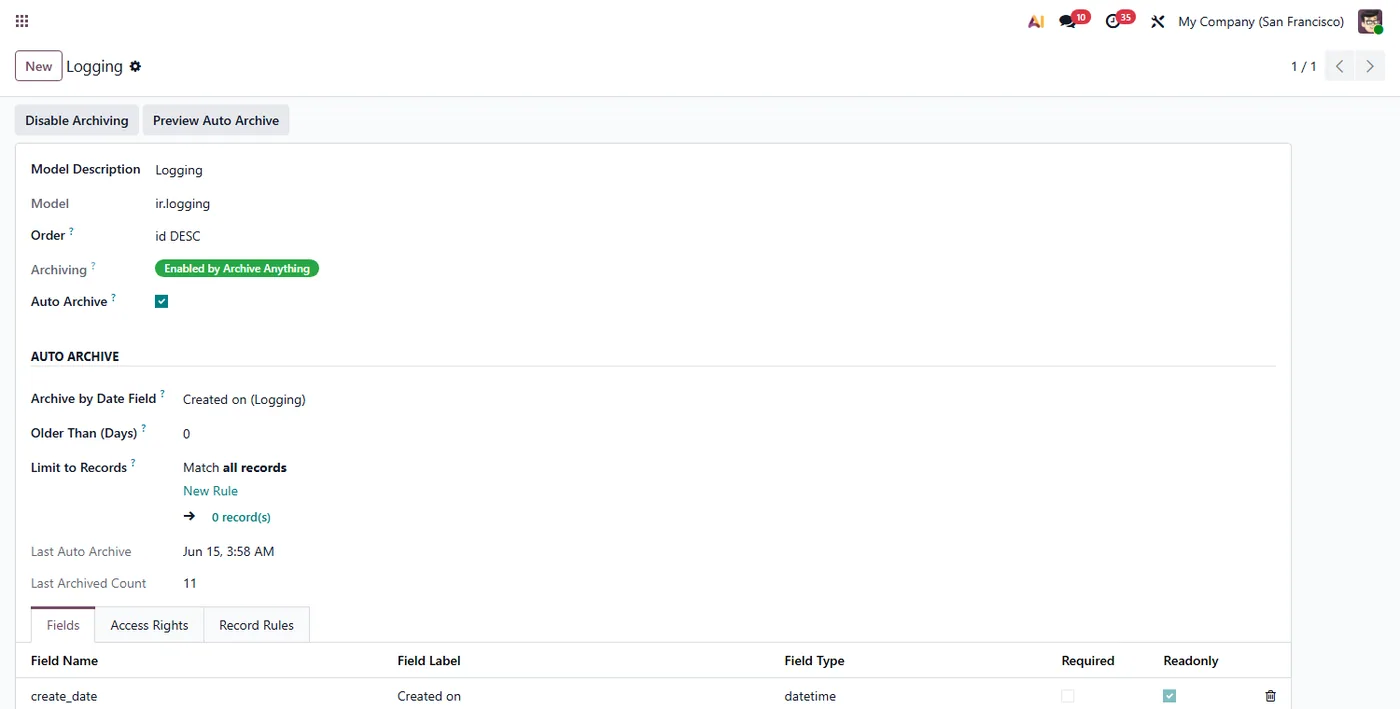 Auto Archive for Odoo, result