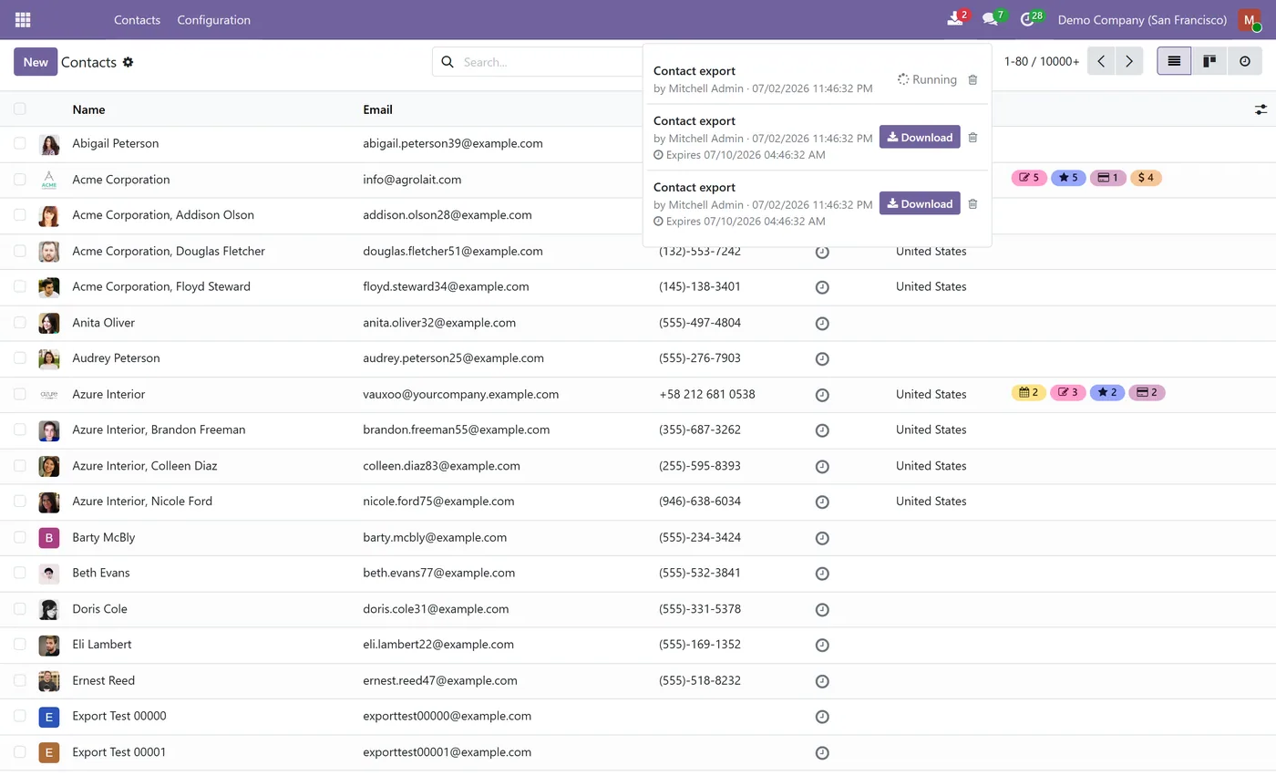 Background Data Export for Odoo, download center