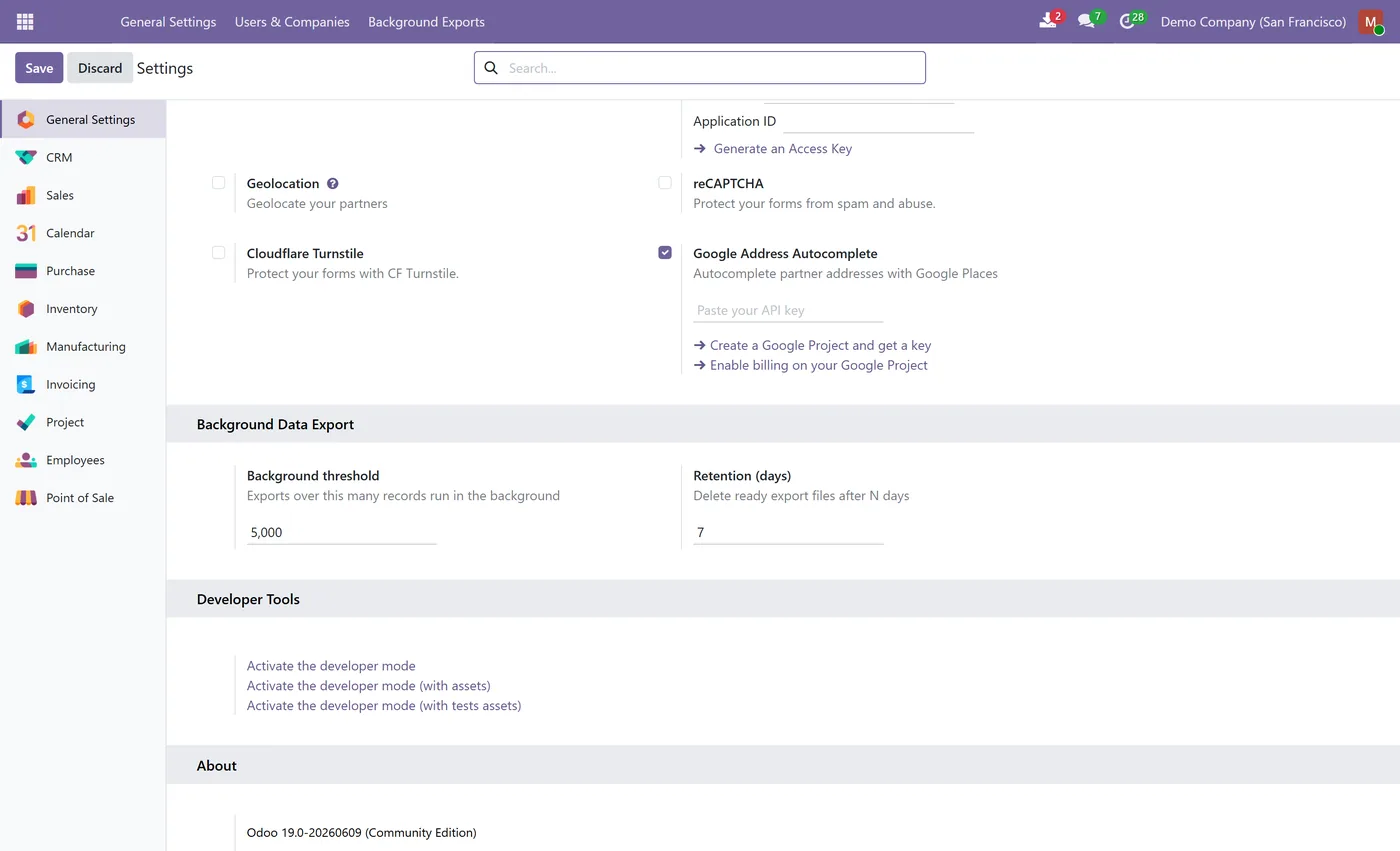 Background Data Export for Odoo, settings