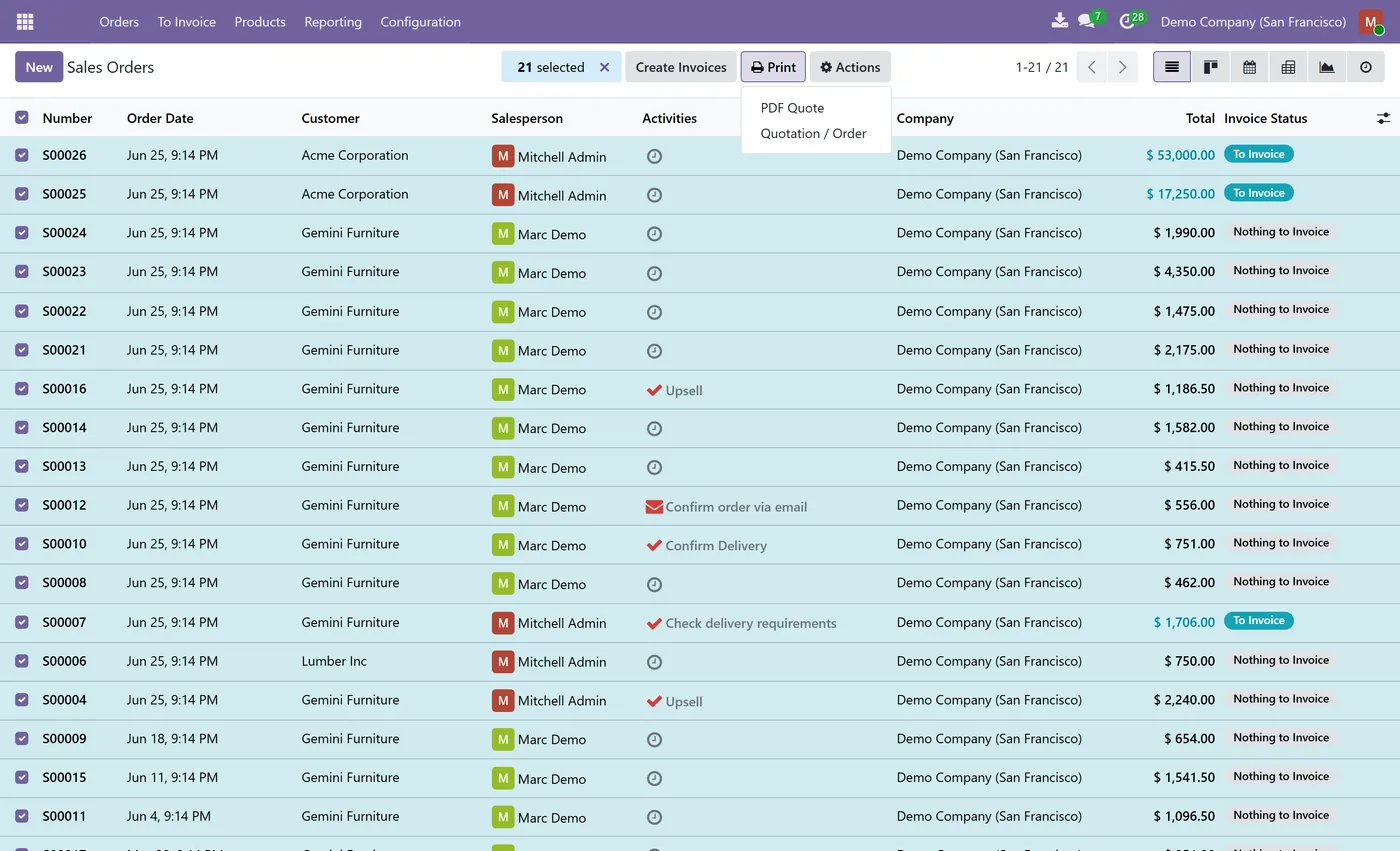 Background Report Printing for Odoo, print menu on Odoo 18