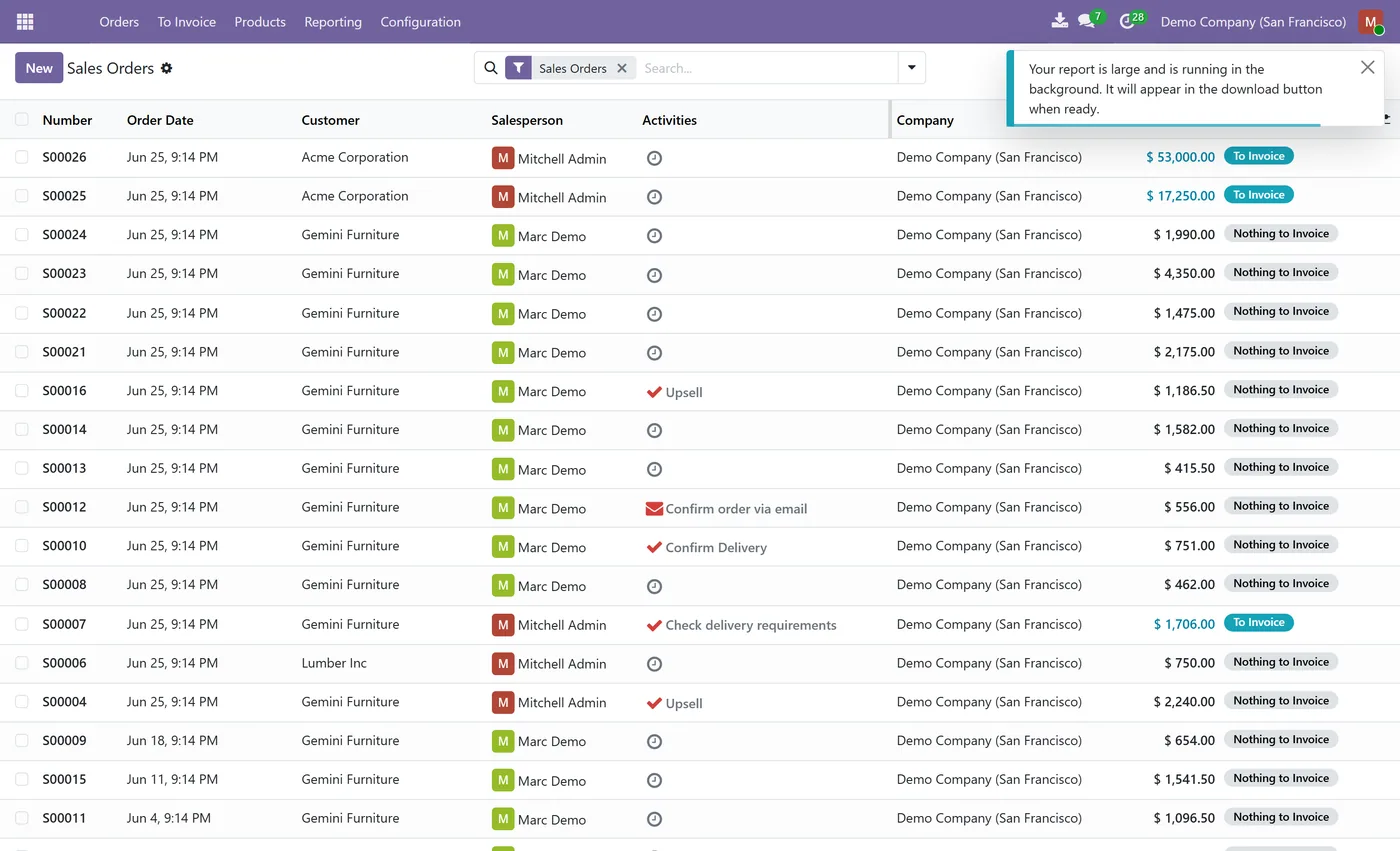 Background Report Printing for Odoo, background notification on Odoo 18