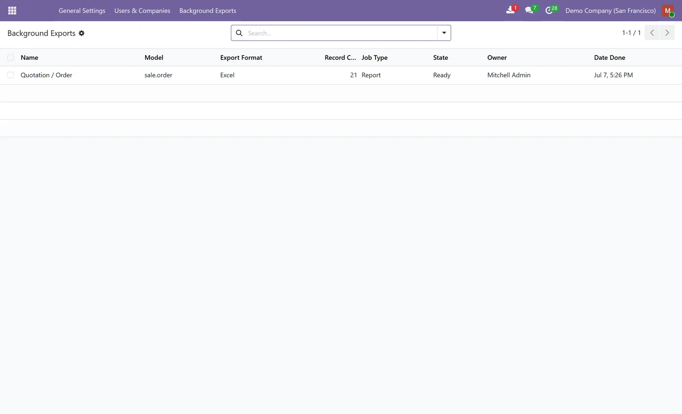 Background Report Printing for Odoo, job list