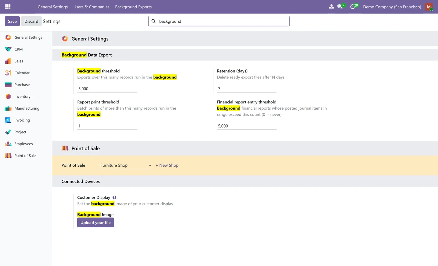 Background Report Printing for Odoo, settings