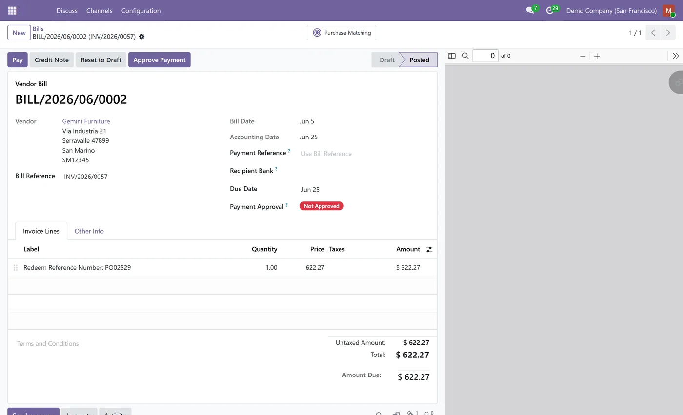 Vendor Bill Payment Approval for Odoo, bill not approved on Odoo 19
