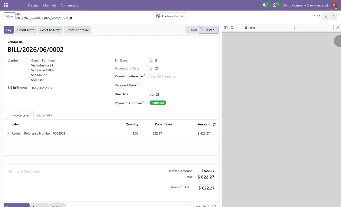 Vendor Bill Payment Approval for Odoo, bill approved