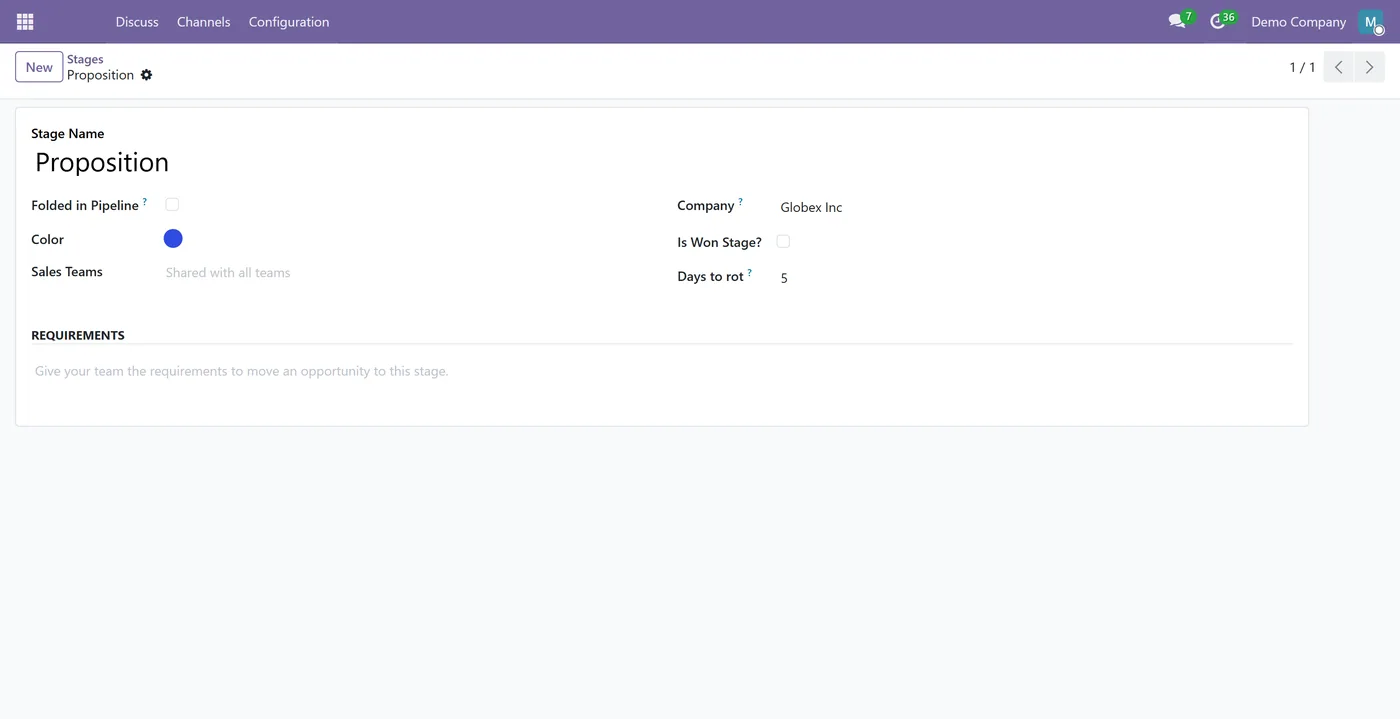 Company-Wise Stages for CRM, Projects and Helpdesk for Odoo, crm stage form