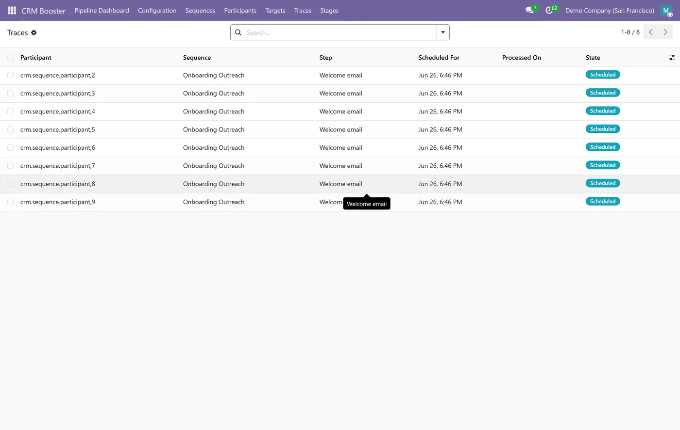 CRM Booster - Sales Sequences and Cadences for Odoo, traces