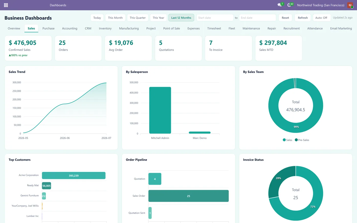 All in One Dashboards for Odoo, sales on Odoo 17