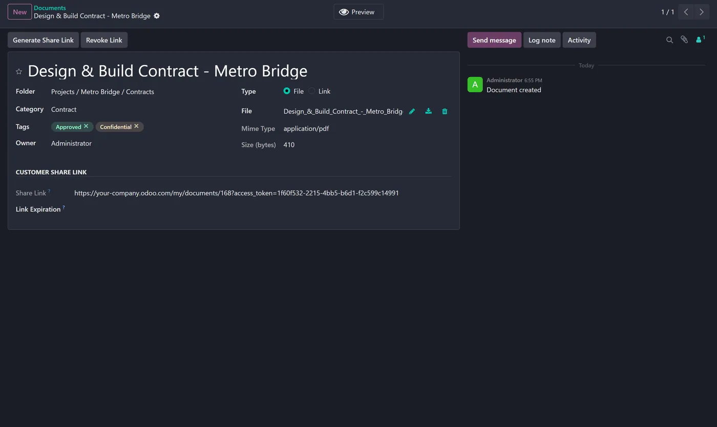 Advanced Document Management System for Odoo, document form