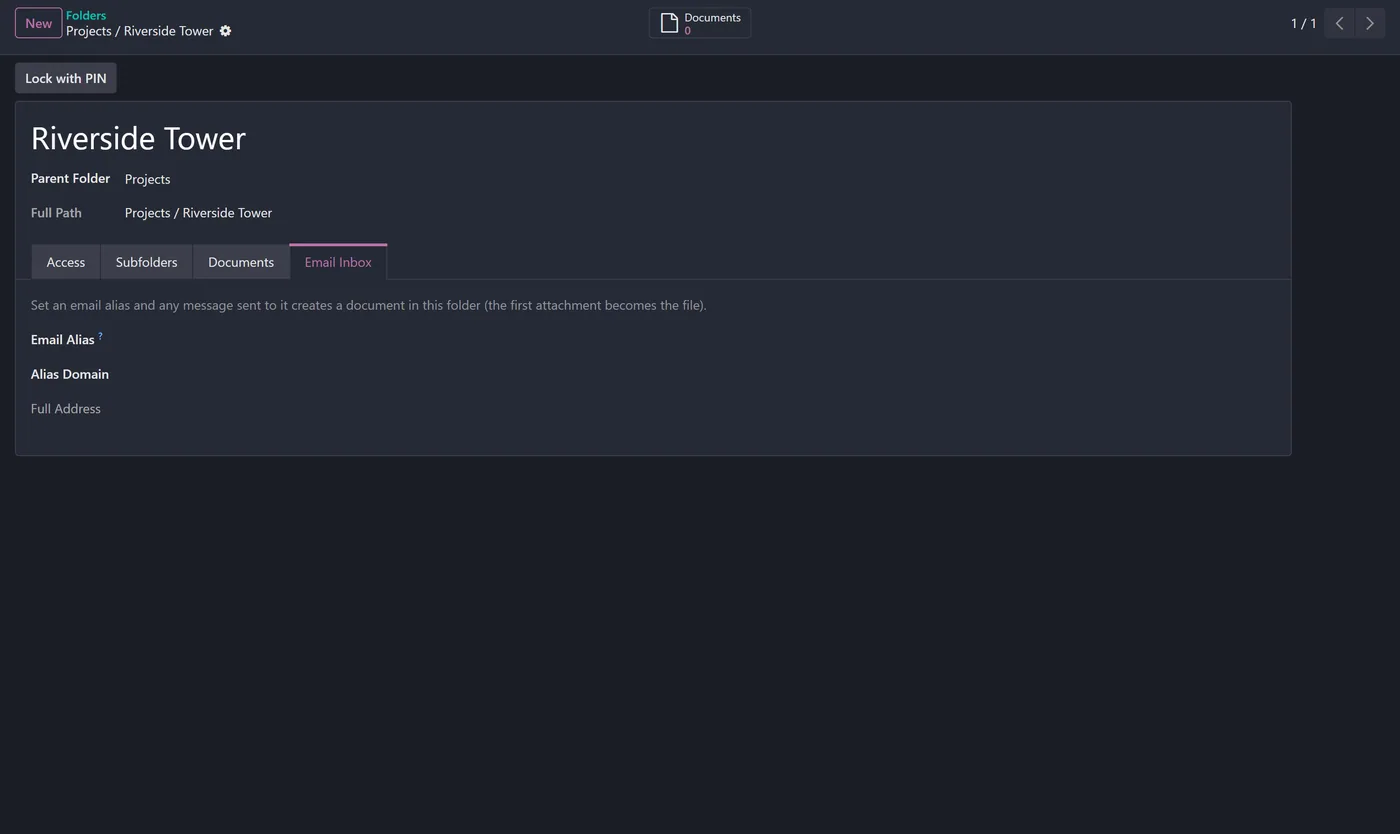 Advanced Document Management System for Odoo, folder email inbox