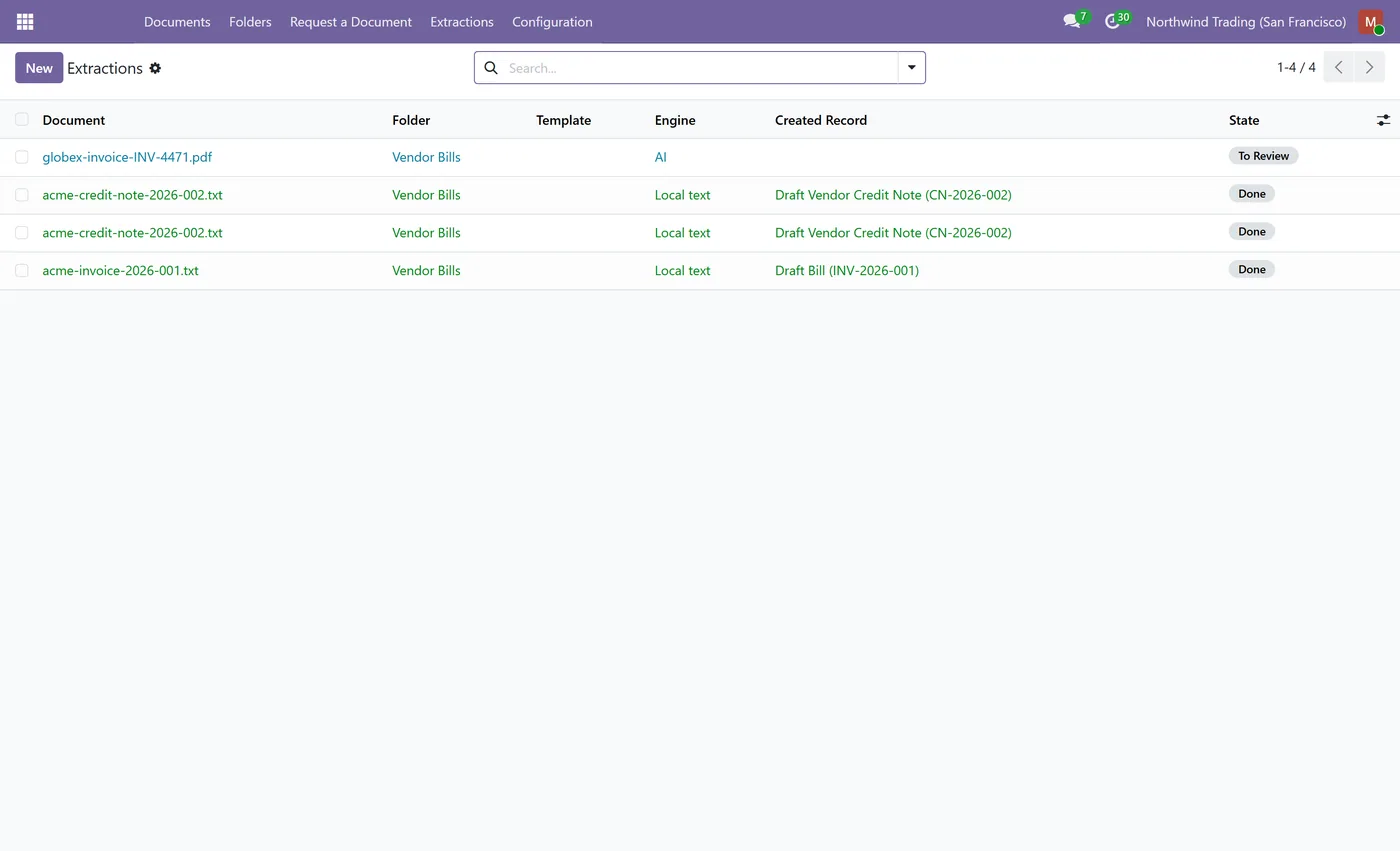 AI Document OCR and Data Extraction for Odoo, extractions