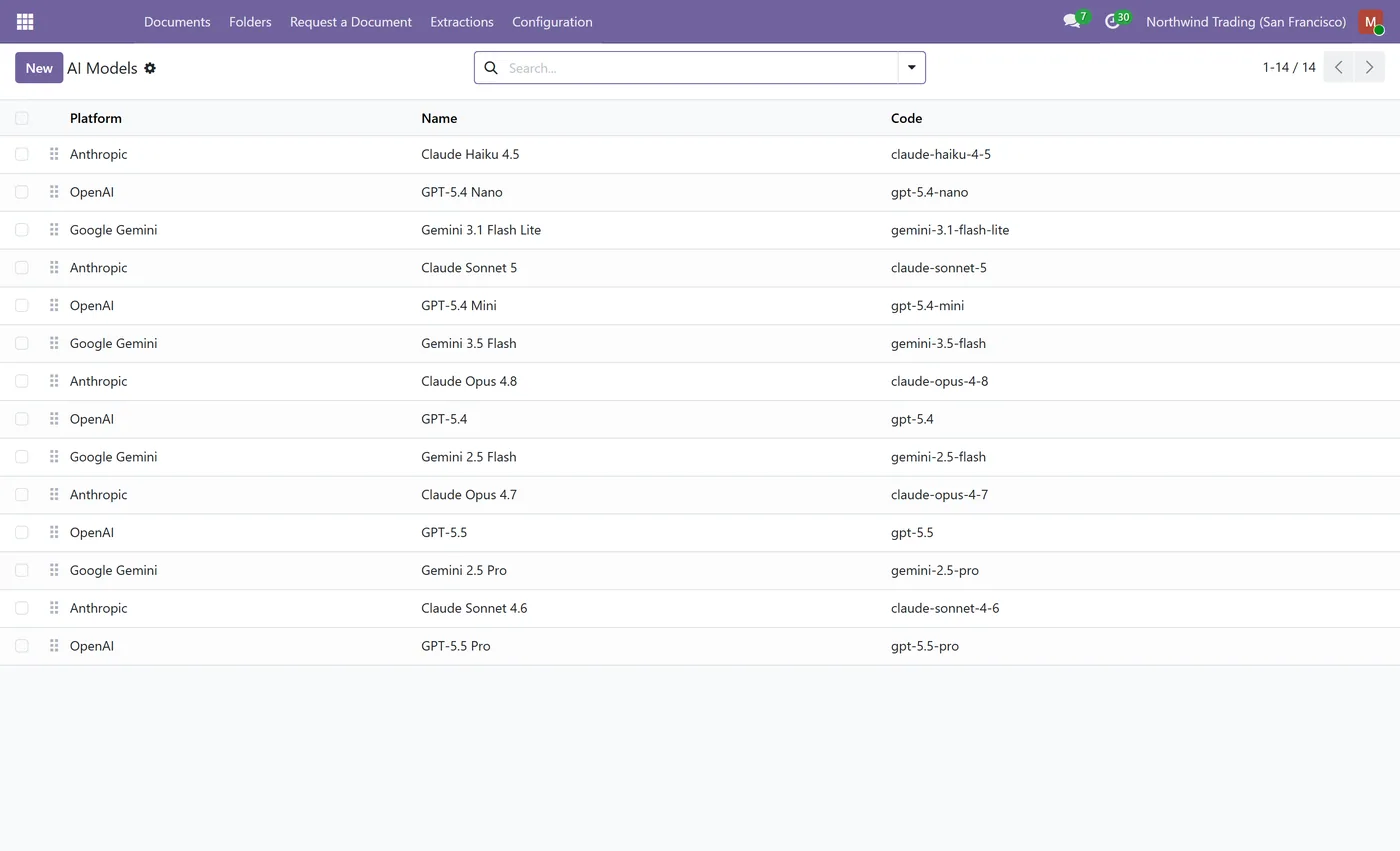 AI Document OCR and Data Extraction for Odoo, ai models