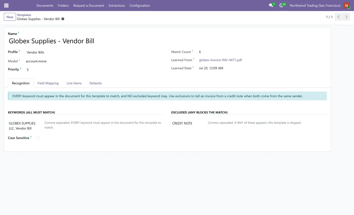 AI Document OCR and Data Extraction for Odoo, template