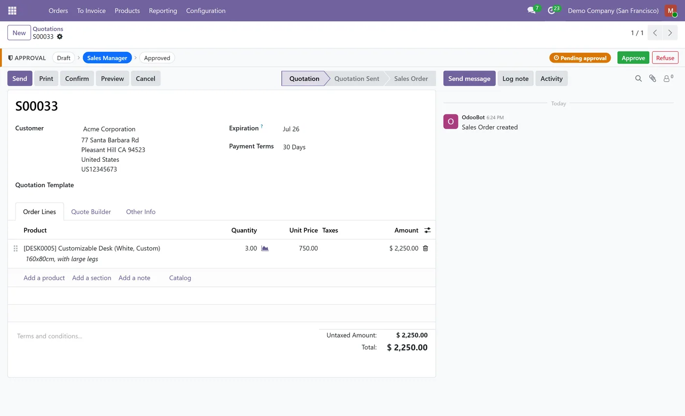 Dynamic Multi-Level Approvals for Odoo, form bar pending on Odoo 17