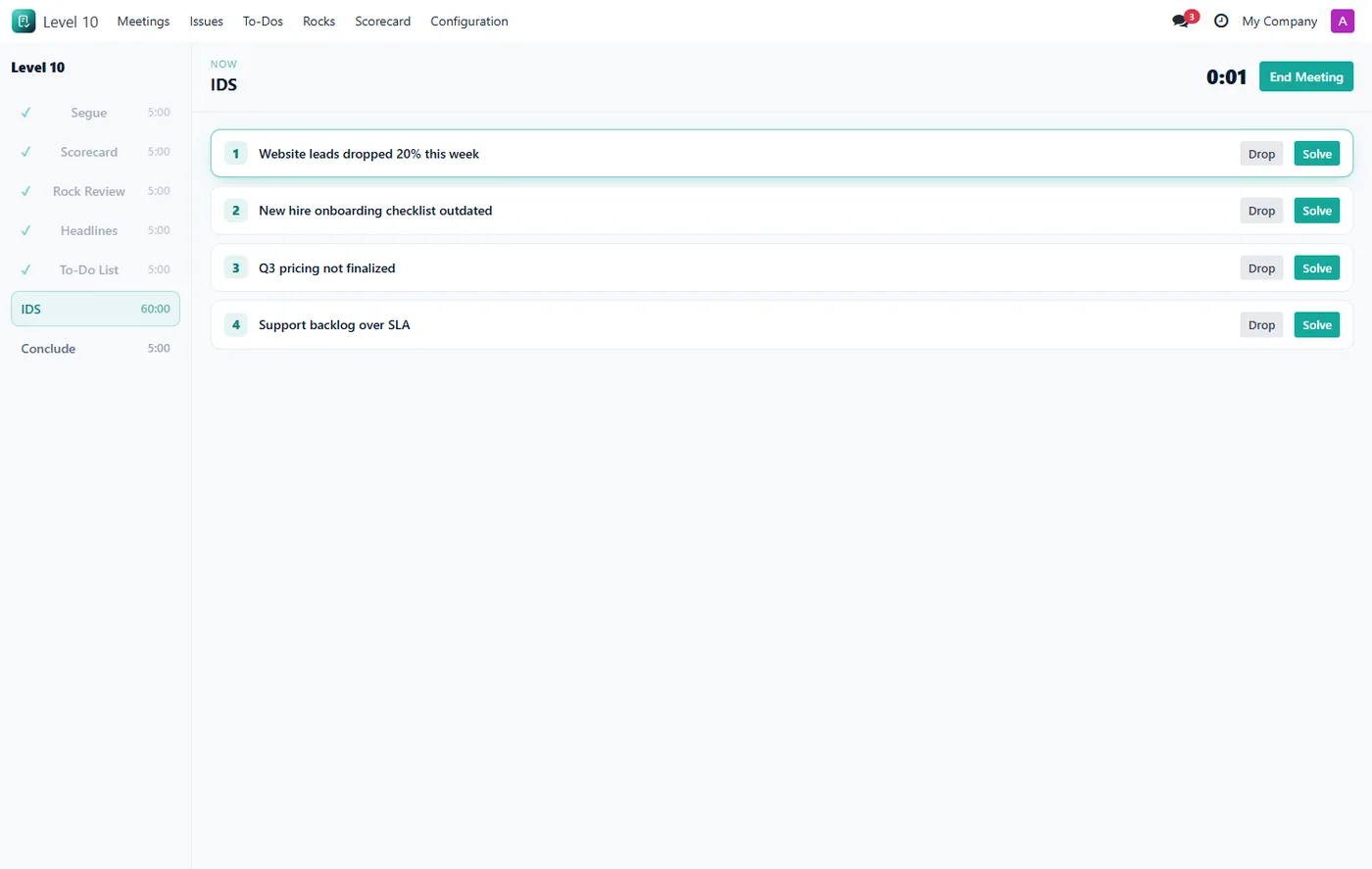 EOS Level 10 Meeting Manager for Odoo, sc ids