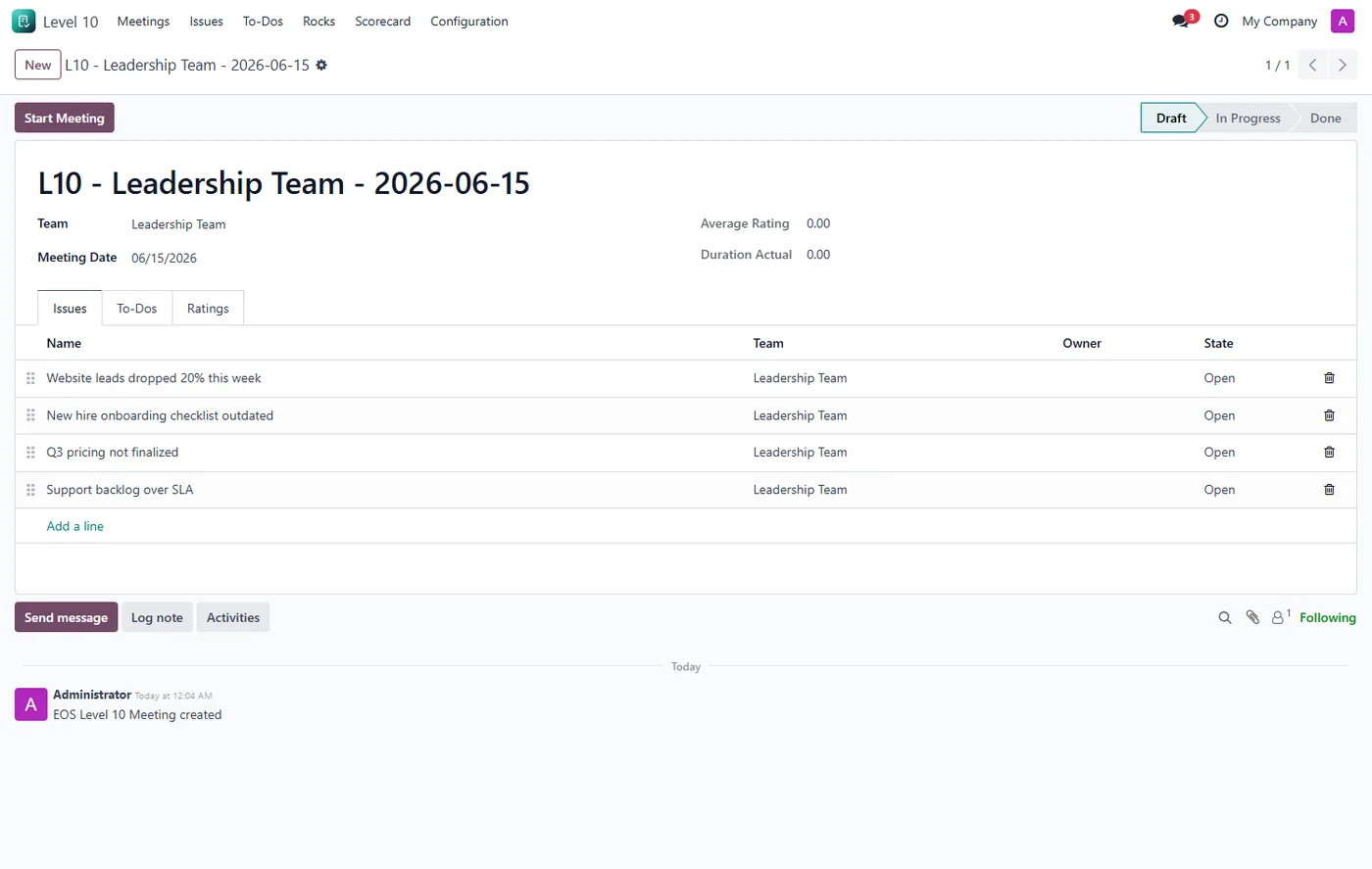 EOS Level 10 Meeting Manager for Odoo, sc meeting form