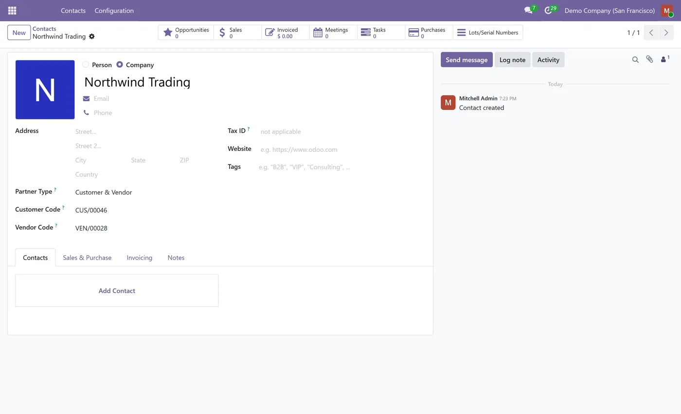 Partner Code - Customer and Vendor Reference Codes for Odoo, partner codes form on Odoo 18