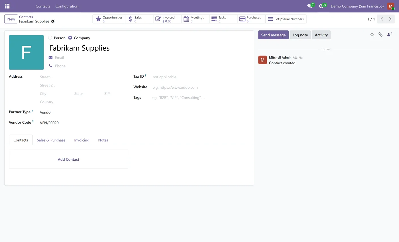 Partner Code - Customer and Vendor Reference Codes for Odoo, vendor code
