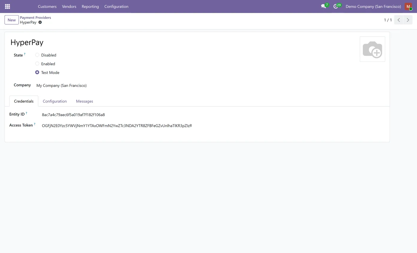 HyperPay Payment Gateway for Odoo, provider config on Odoo 17