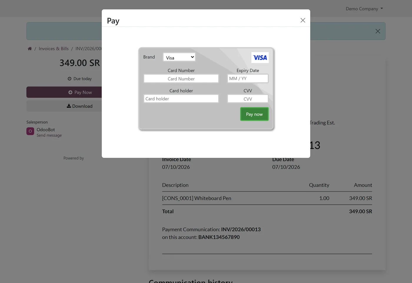 HyperPay Payment Gateway for Odoo, copypay widget