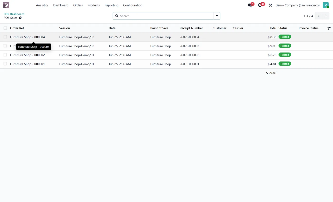 POS Dashboard for Odoo, drilldown on Odoo 18