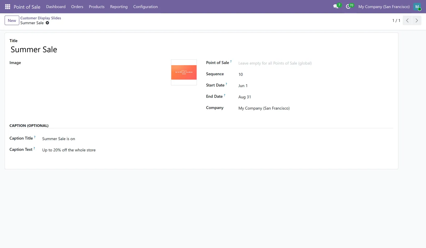 POS Customer Display Slideshow for Odoo, slide form