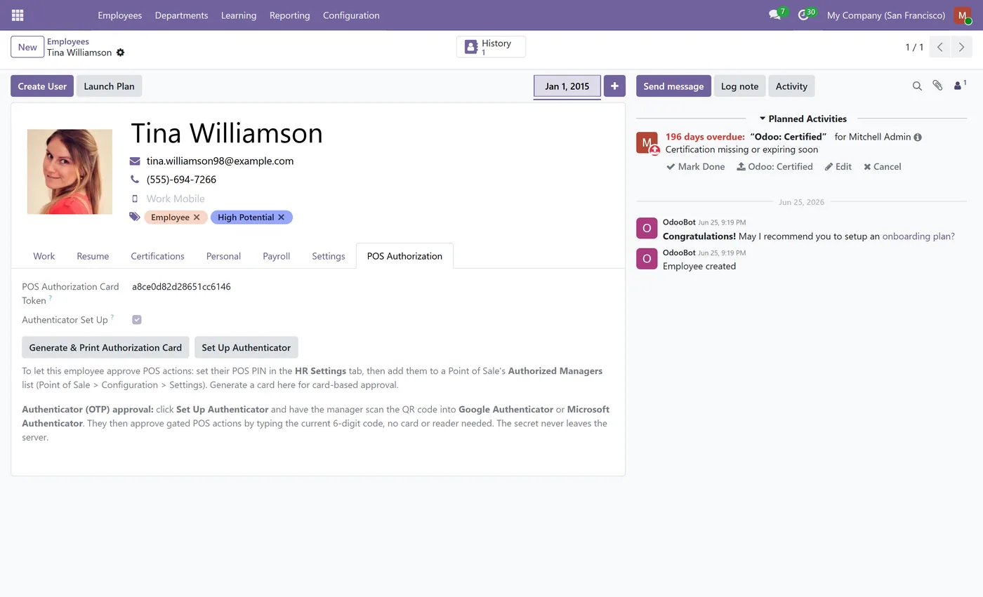 POS Manager Approval for Odoo, employee setup on Odoo 19