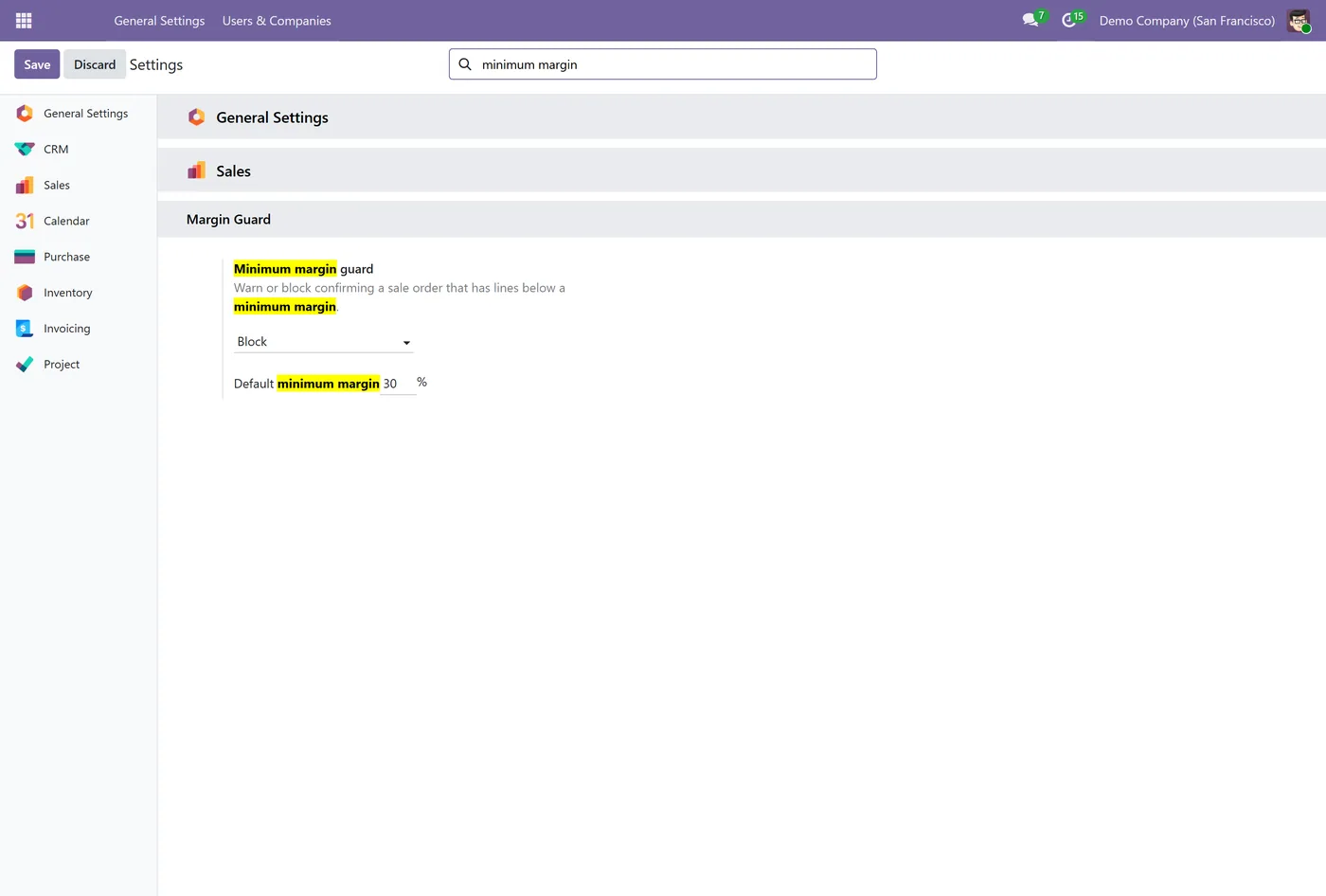 Margin on Products, Sales & Invoices Pro for Odoo, settings guard on Odoo 18