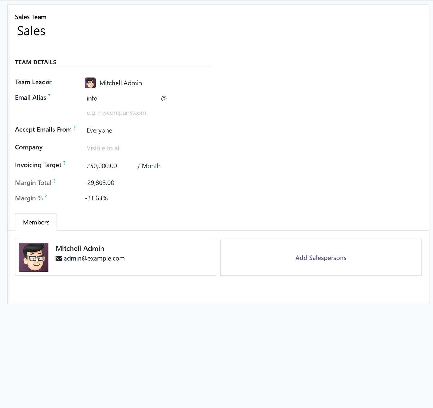 Margin on Products, Sales & Invoices Pro for Odoo, team margin
