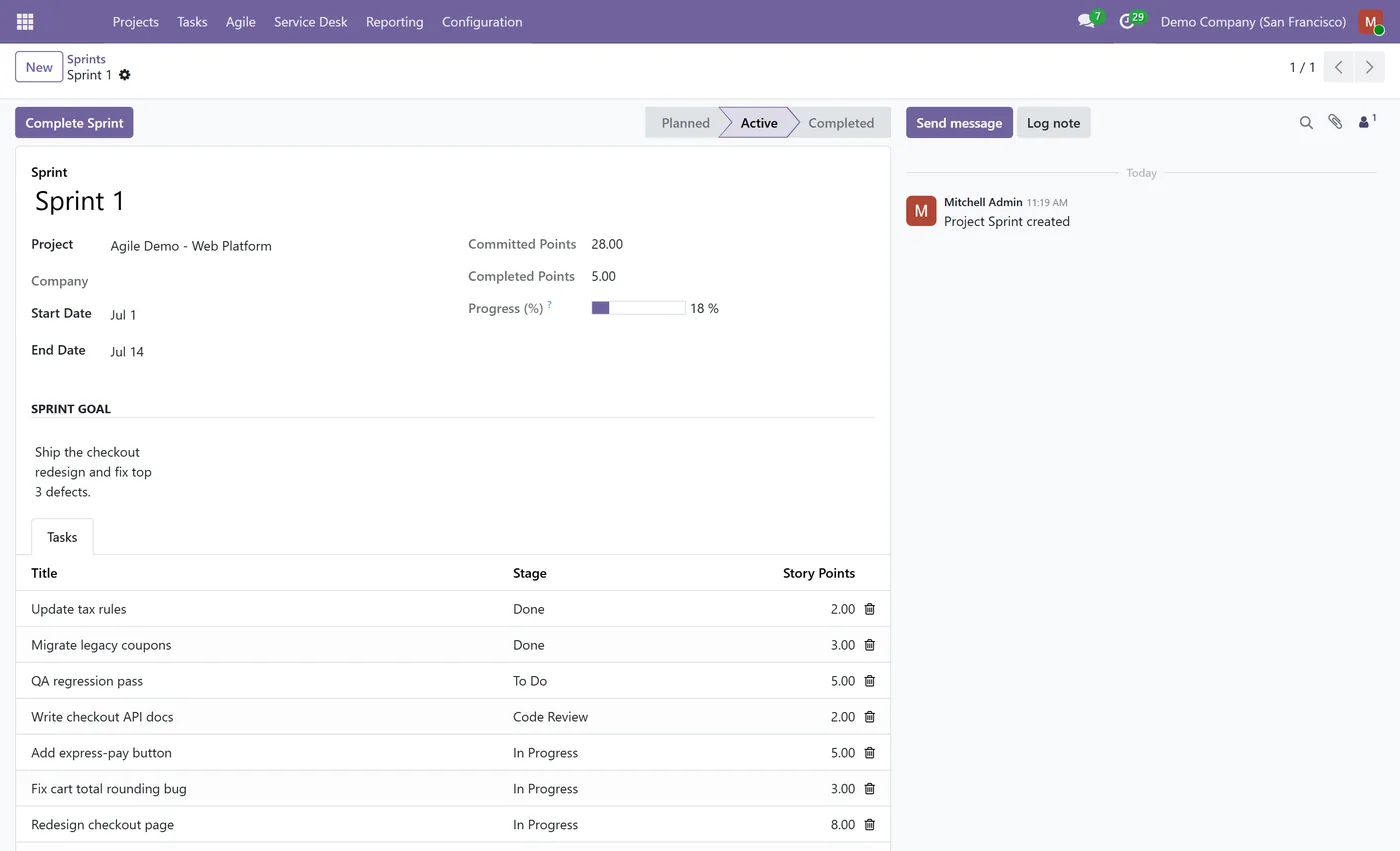 Agile Scrum & Sprints for Project for Odoo, sprint form