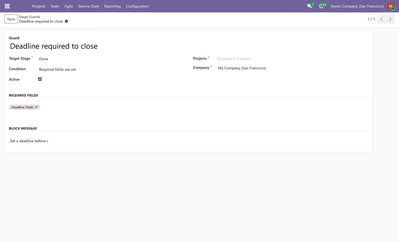Project Stage Guards & Workflow Rules for Odoo, guard required on Odoo 17