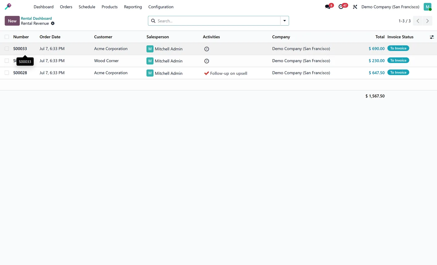 Rental Dashboard for Odoo, drilldown on Odoo 17