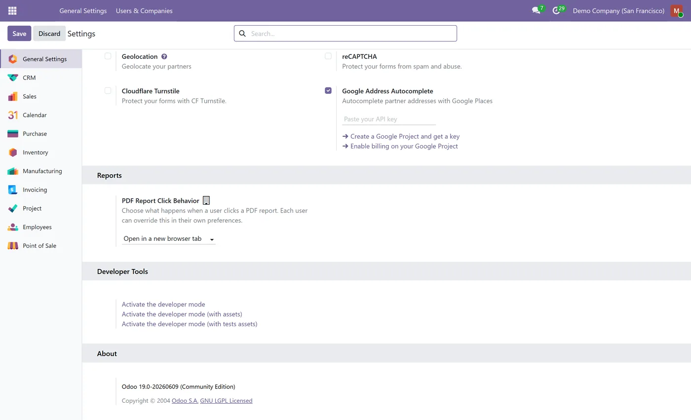 PDF Report Click Action for Odoo, settings report behavior on Odoo 18