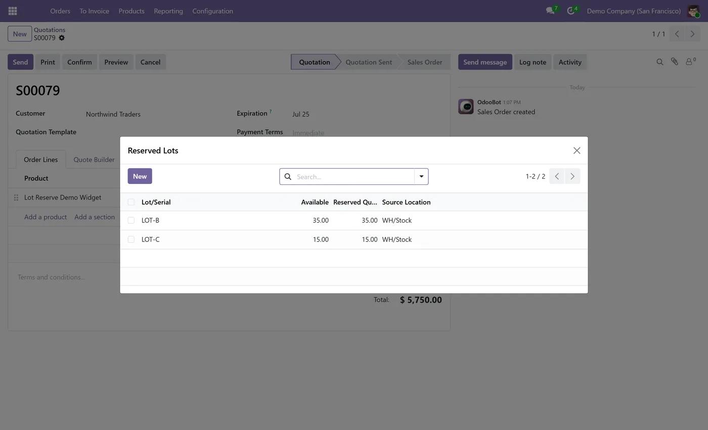 Lot Reservation from Sales Orders for Odoo, manage available column on Odoo 18
