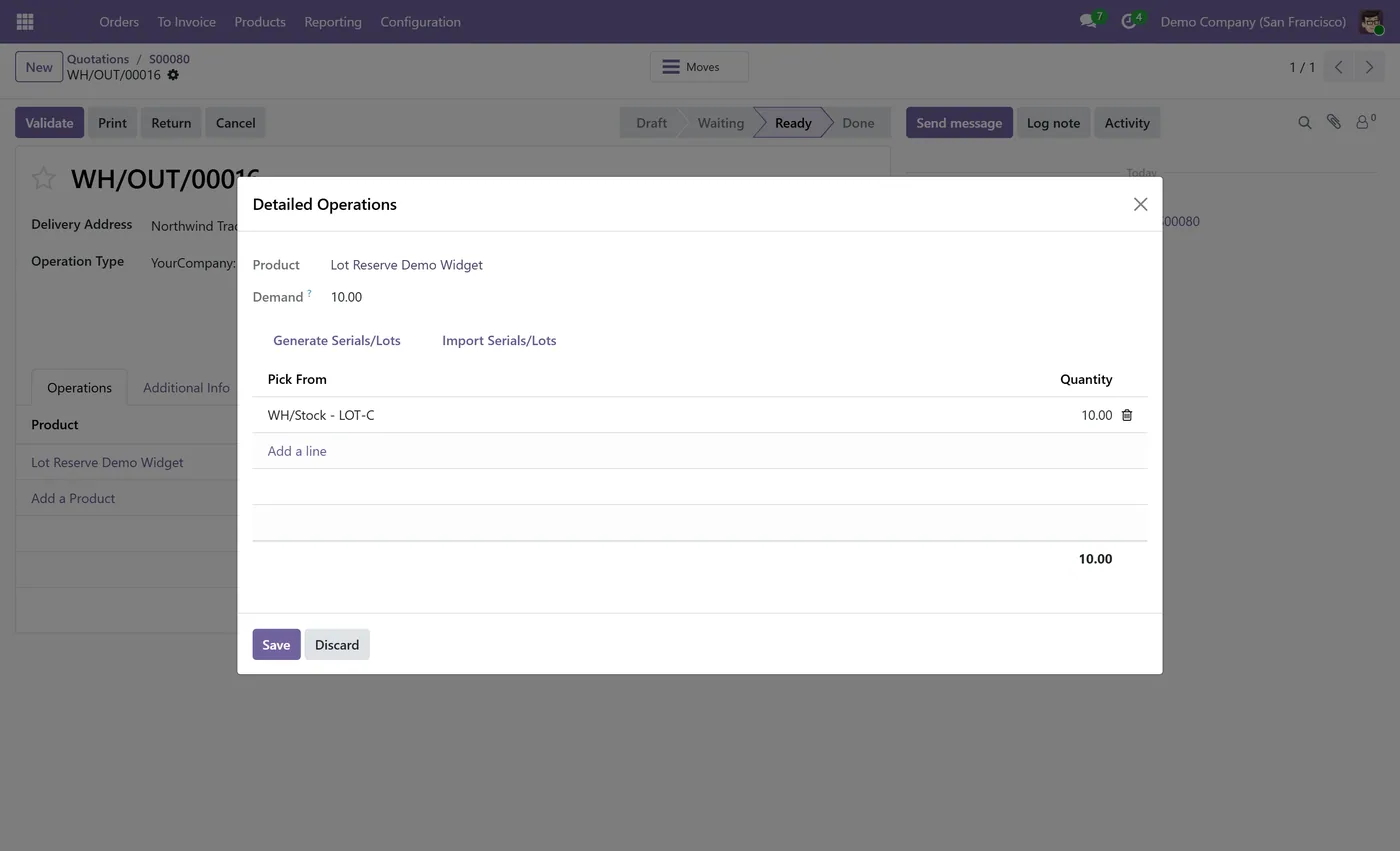 Lot Reservation from Sales Orders for Odoo, delivery reserved lots