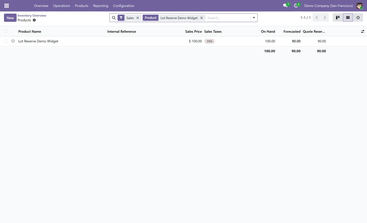 Lot Reservation from Sales Orders for Odoo, inventory quote reserved