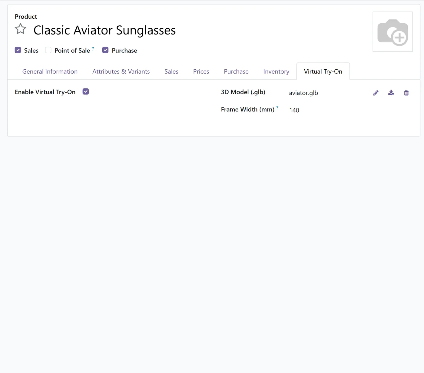 Smart Mirror AR Glasses Try-On for Odoo, setup
