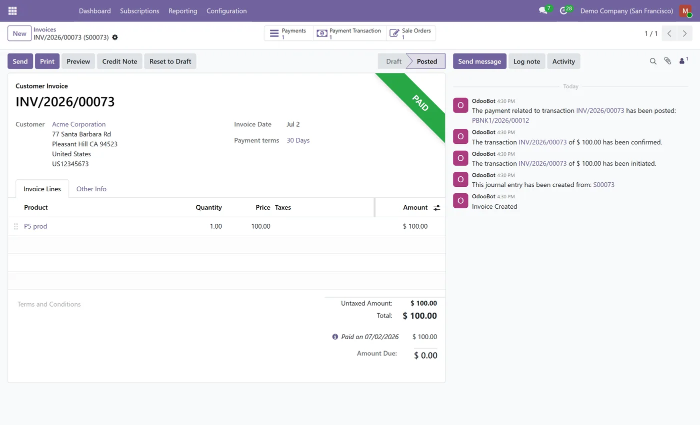 Subscription Management for Odoo, recurring invoice