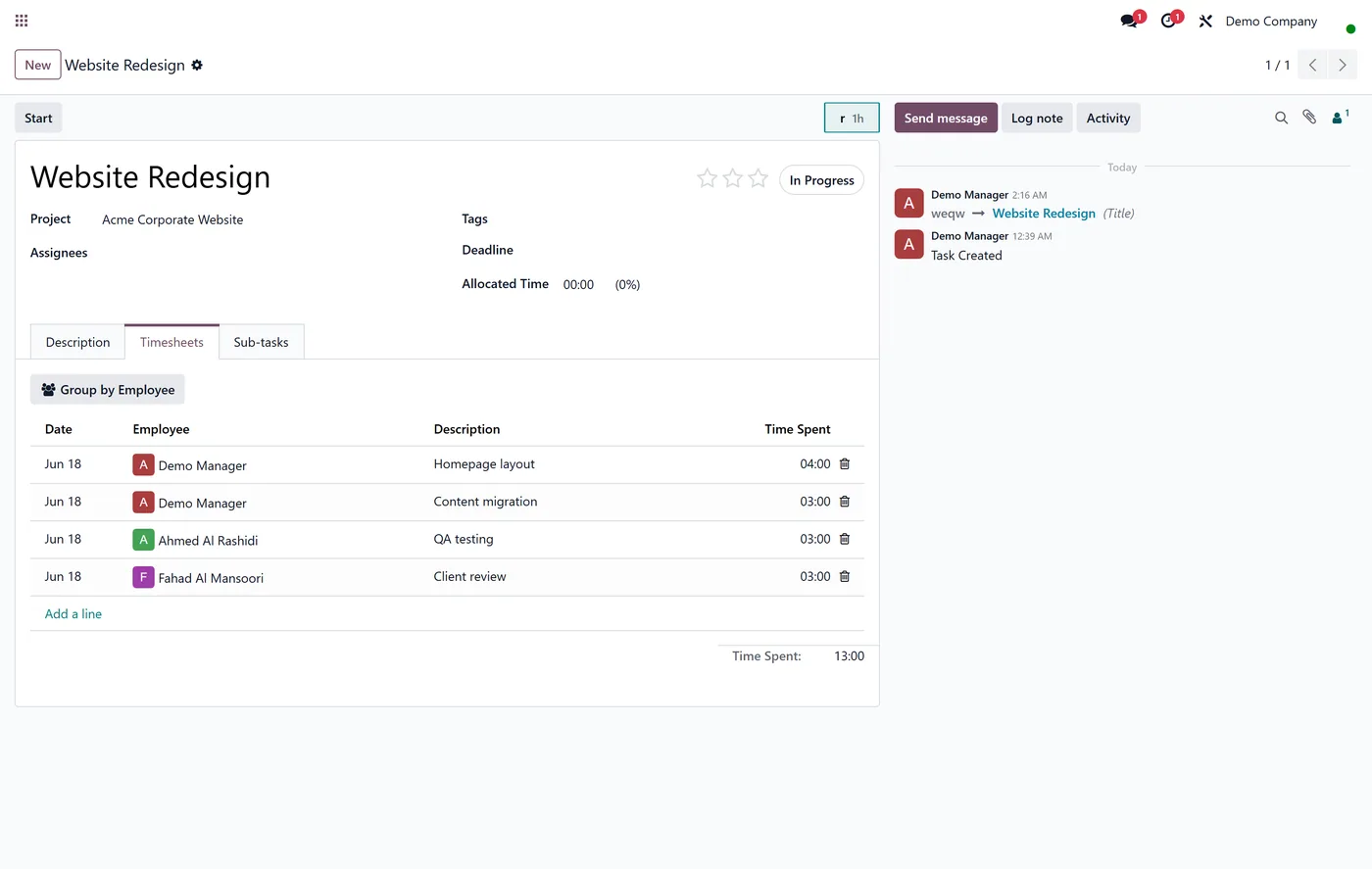 Group Task Timesheets by Employee for Odoo, timesheet groupby button on Odoo 17