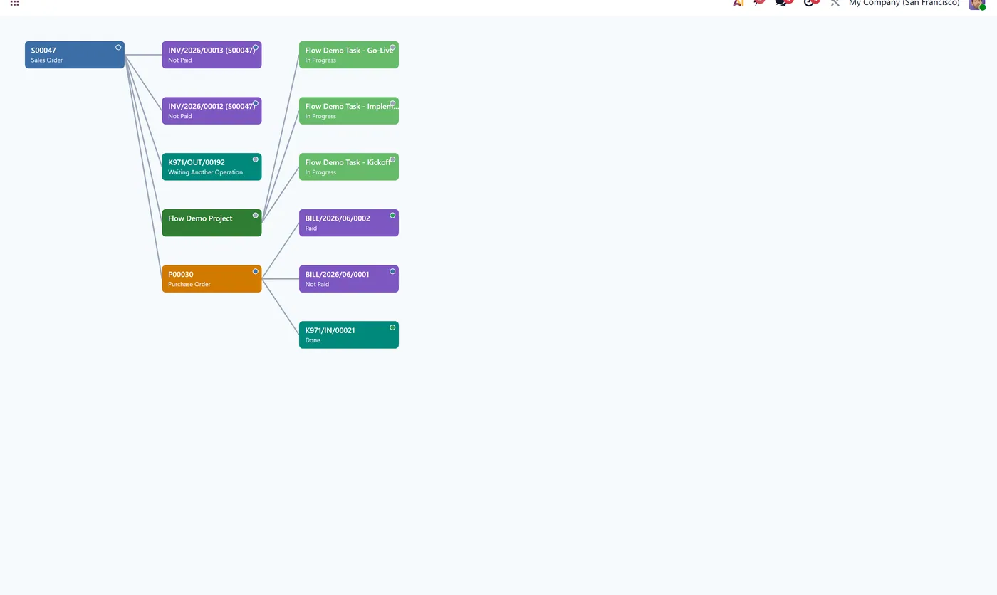 Flow Visualizer Pro for Odoo, flow map example on Odoo 19
