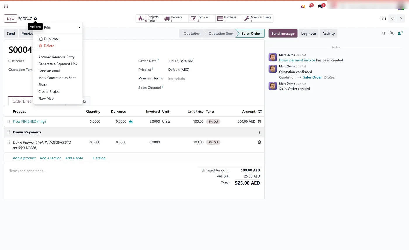 Flow Visualizer Pro for Odoo, open from action menu