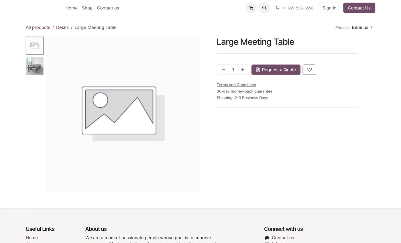 Request a Quote for Odoo eCommerce for Odoo, shop request quote on Odoo 17