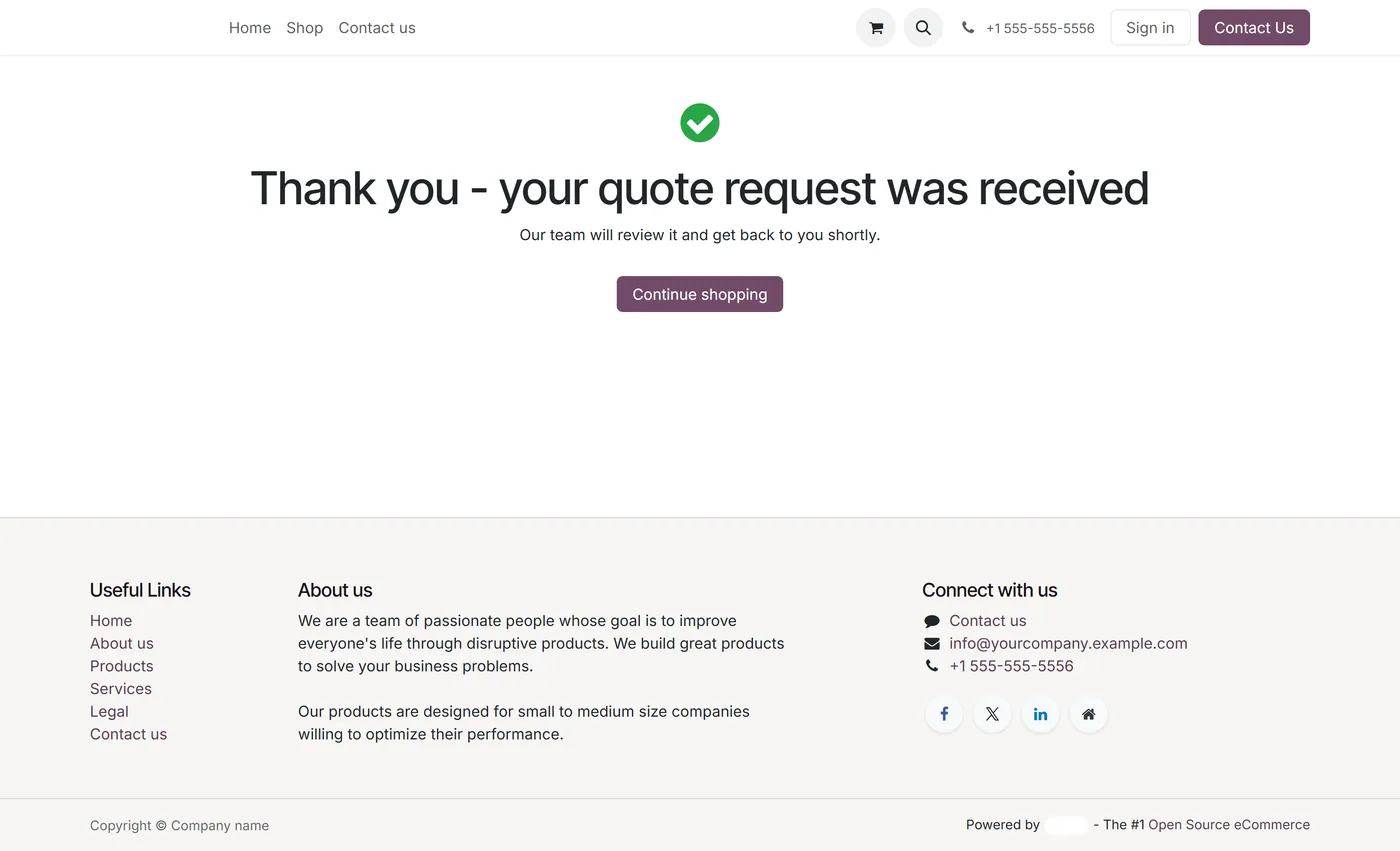 Request a Quote for Odoo eCommerce for Odoo, thank you