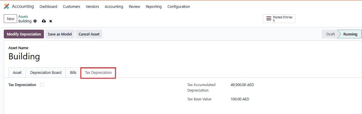 Dual Book & Tax Depreciation with Reconciliation for Odoo, asset tax tab on Odoo 18